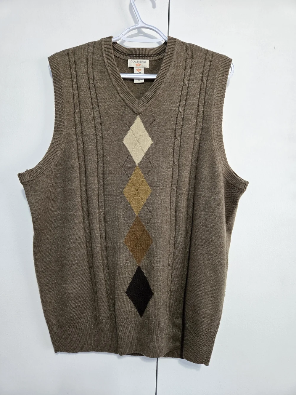 Dockers Men’s Medium Sweater Vest Lot of 2 Argyle Brown Tan V Neck Preppy
